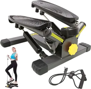 300LBS Capacity Adjustable Mini Stepper  Full-Body Workout Machine with Twist Motion, Quiet Hydraulic System & Resistance Bands (LCD Tracker)