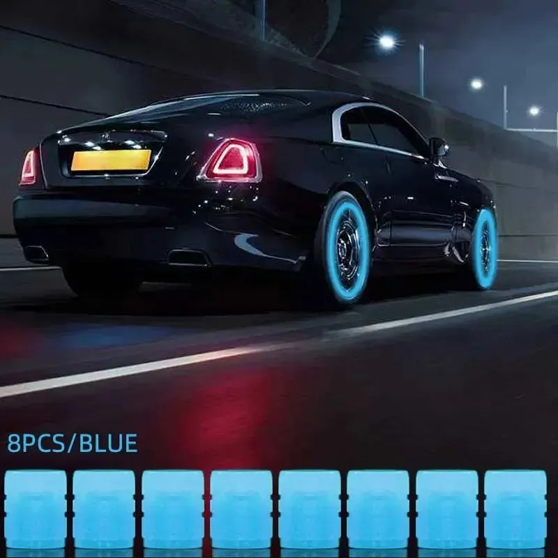 8 Piece Glowing Valve Stem Caps for Bikes and Cars