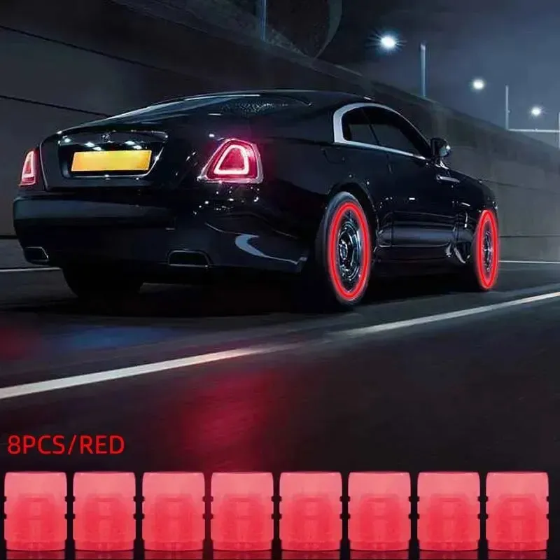 8 Piece Glowing Valve Stem Caps for Bikes and Cars