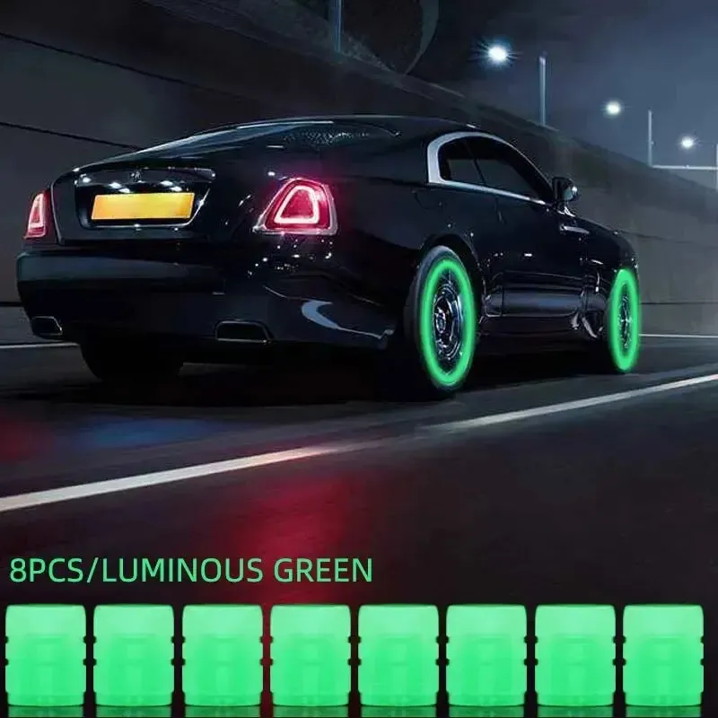 8 Piece Glowing Valve Stem Caps for Bikes and Cars