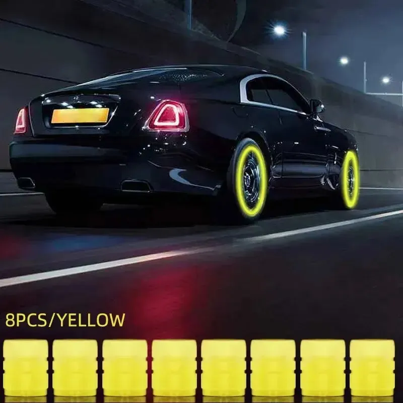 8 Piece Glowing Valve Stem Caps for Bikes and Cars