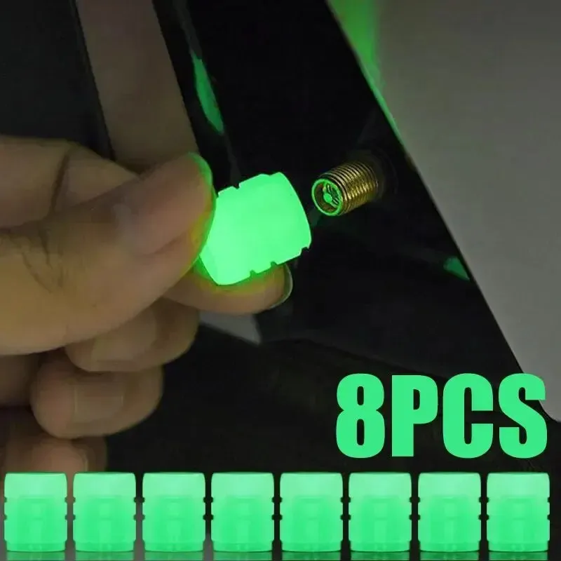 8 Piece Glowing Valve Stem Caps for Bikes and Cars