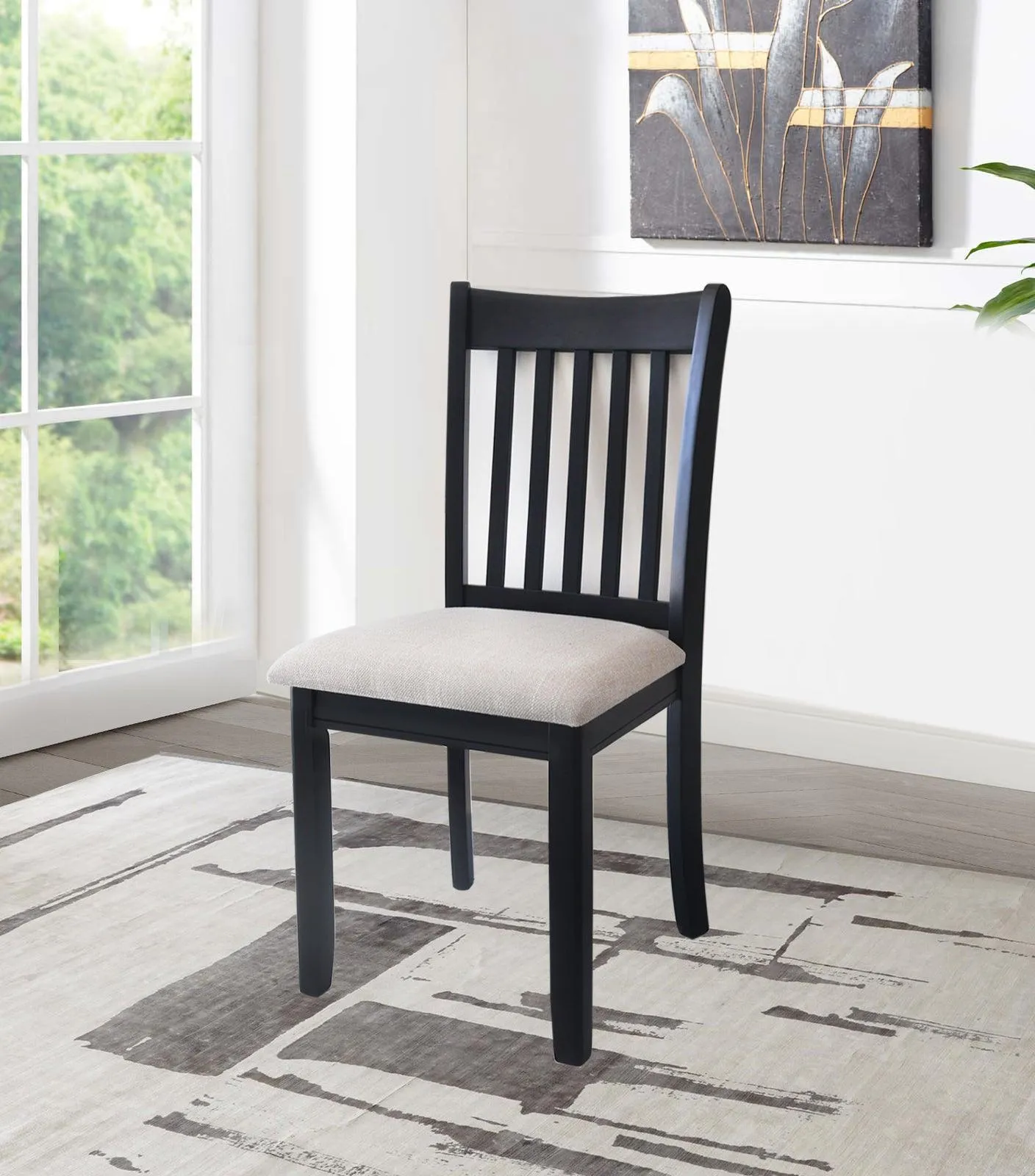 Black Dining Room Chairs Set of 2, Cushioned Seats with Wooden Backs