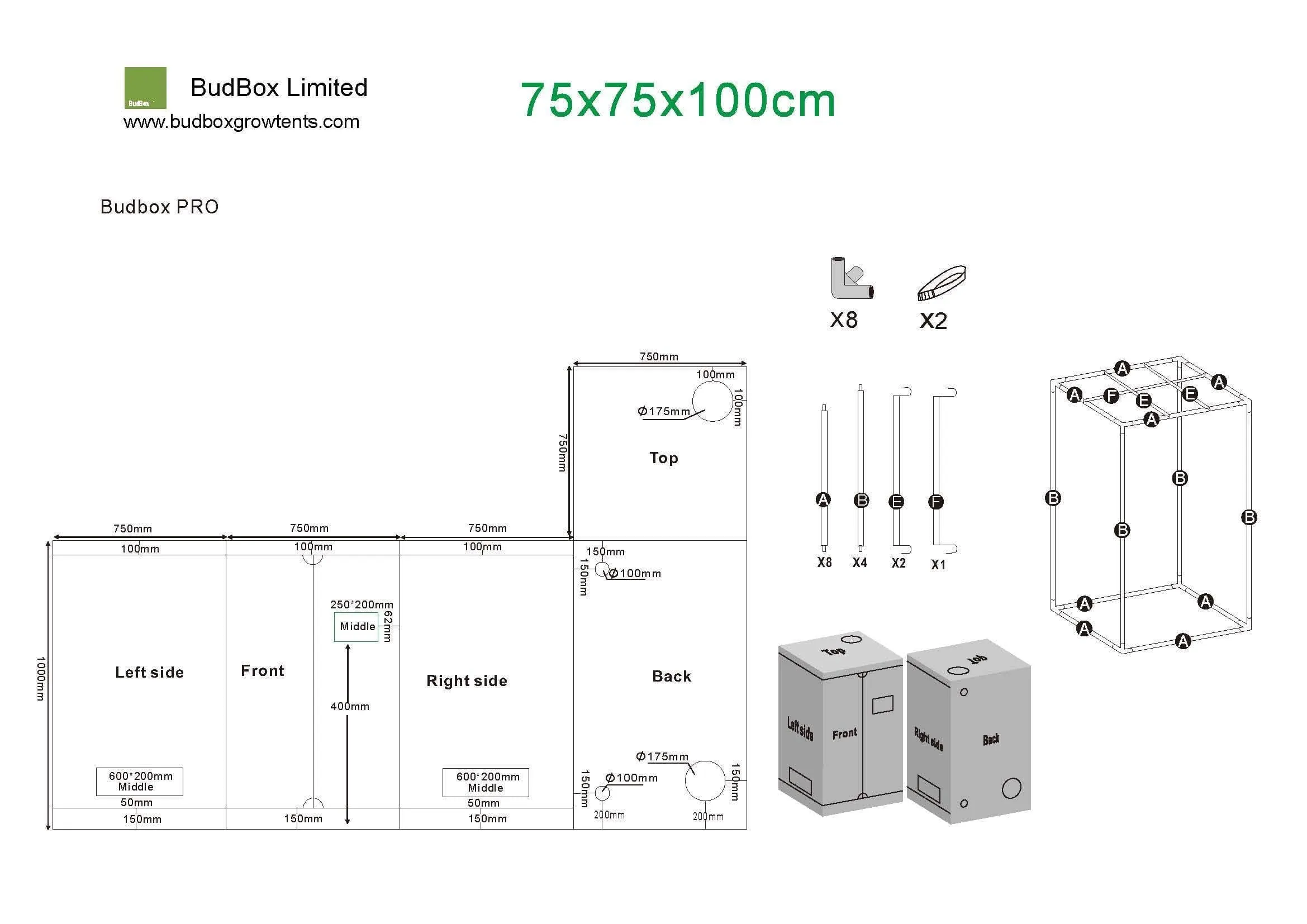 Bud Box Pro Tent Silver  - 75 x 75 x 100cm