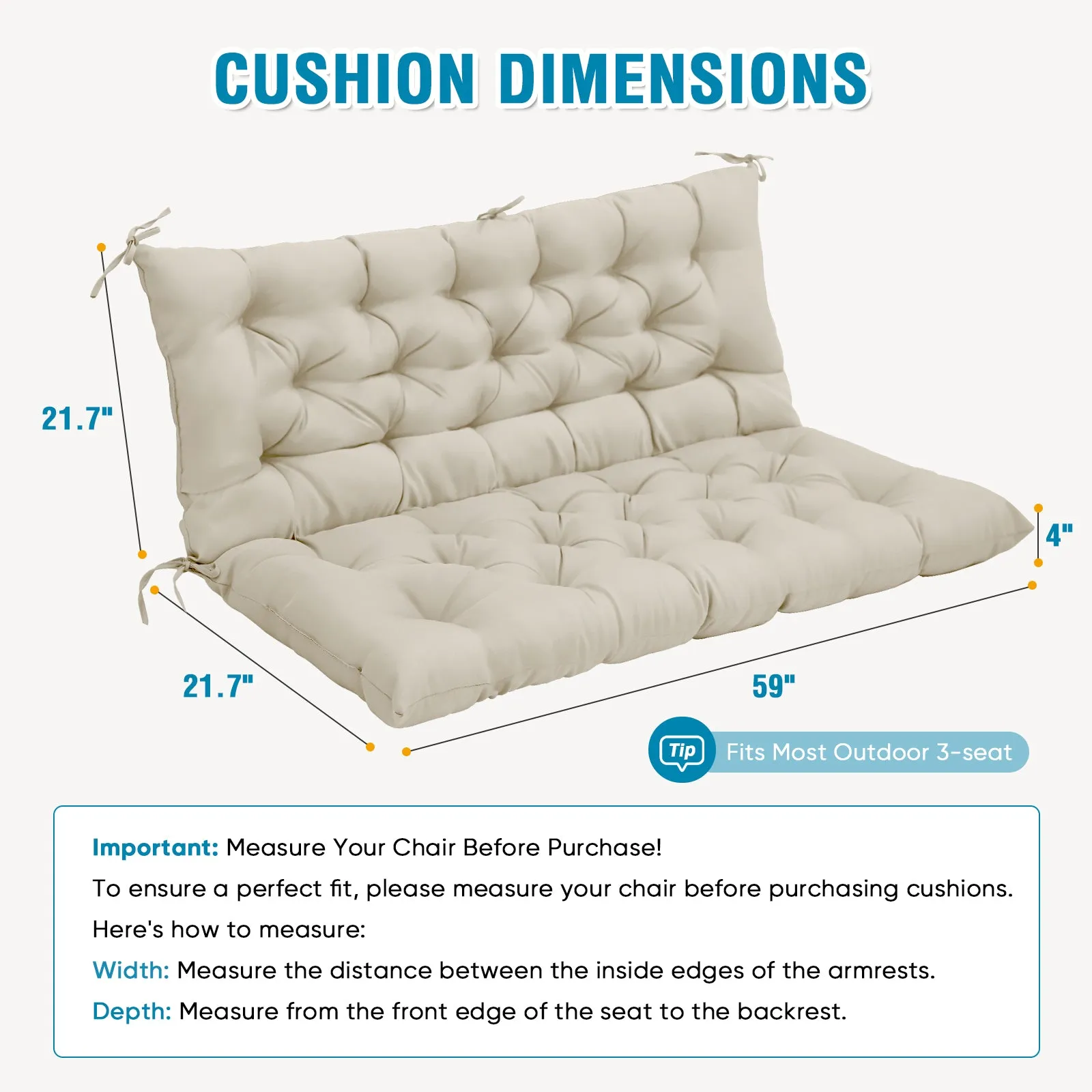 Outdoor Porch 2-3 Seater Swing Cushion,59"x43"