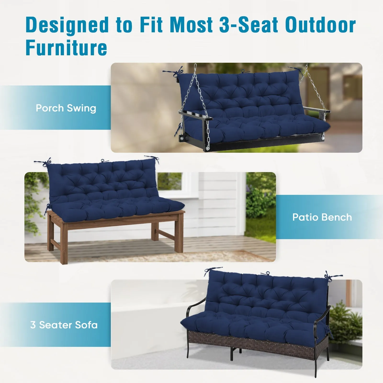 Outdoor Porch 2-3 Seater Swing Cushion,59"x43"