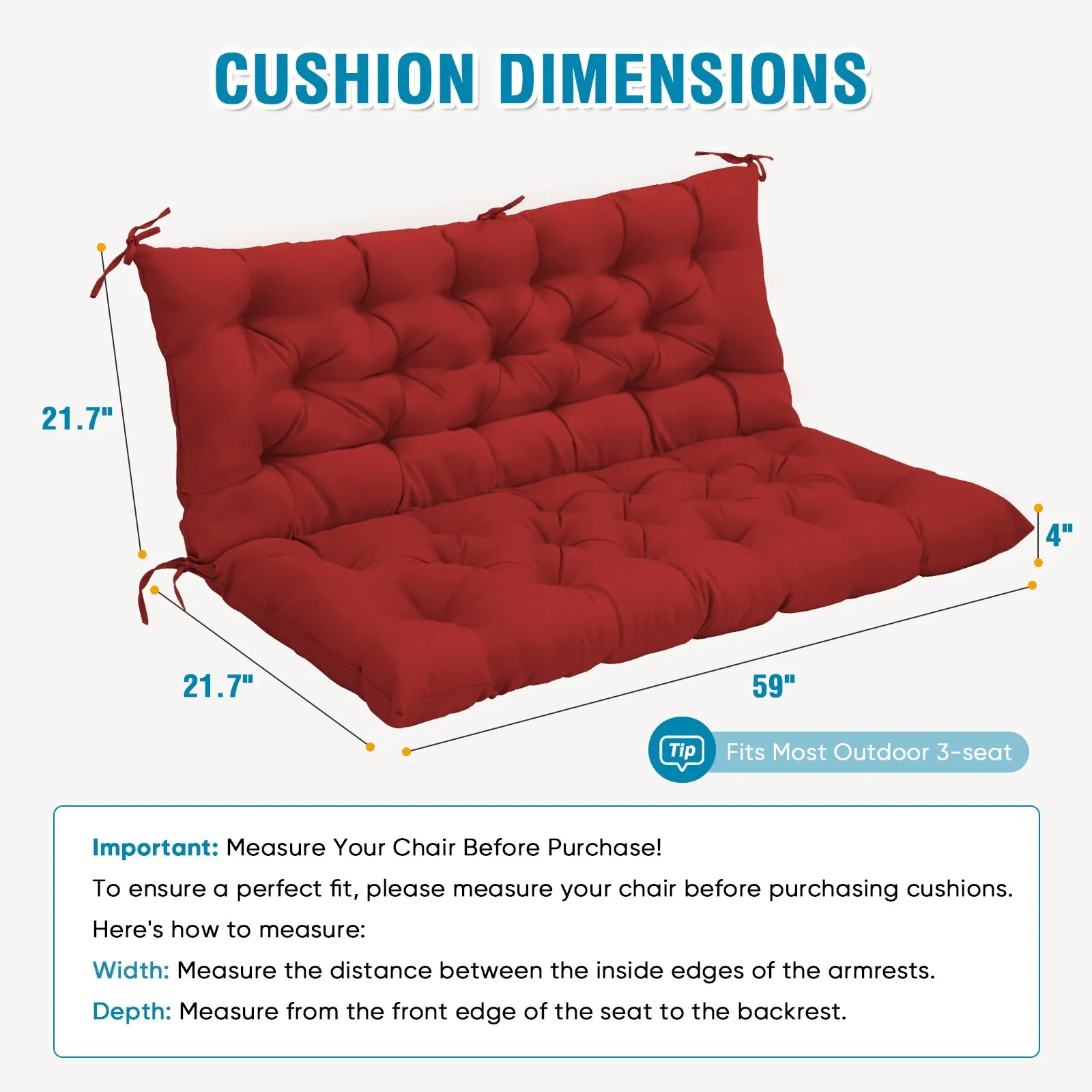 Outdoor Porch 2-3 Seater Swing Cushion,59"x43"