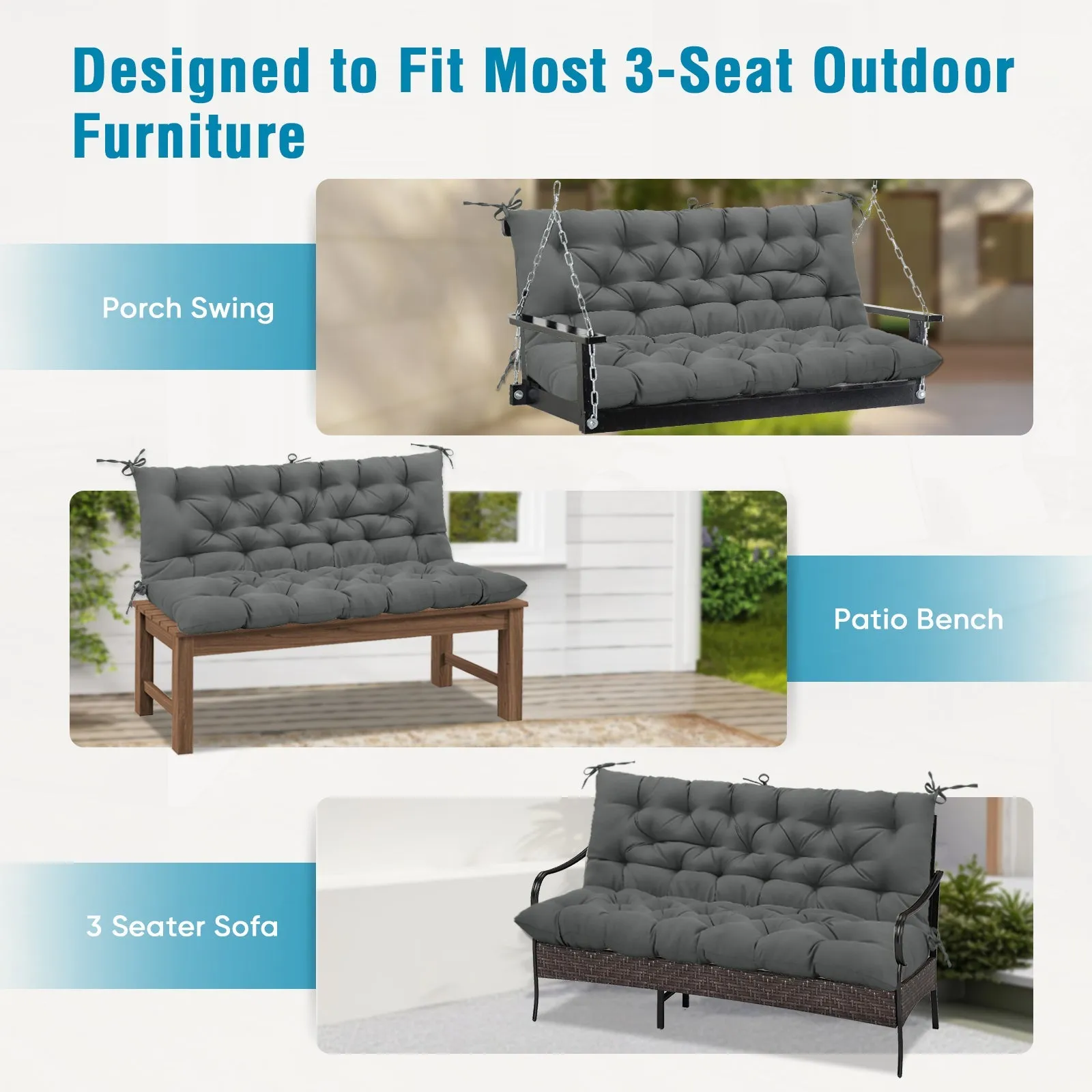 Outdoor Porch 2-3 Seater Swing Cushion,59"x43"