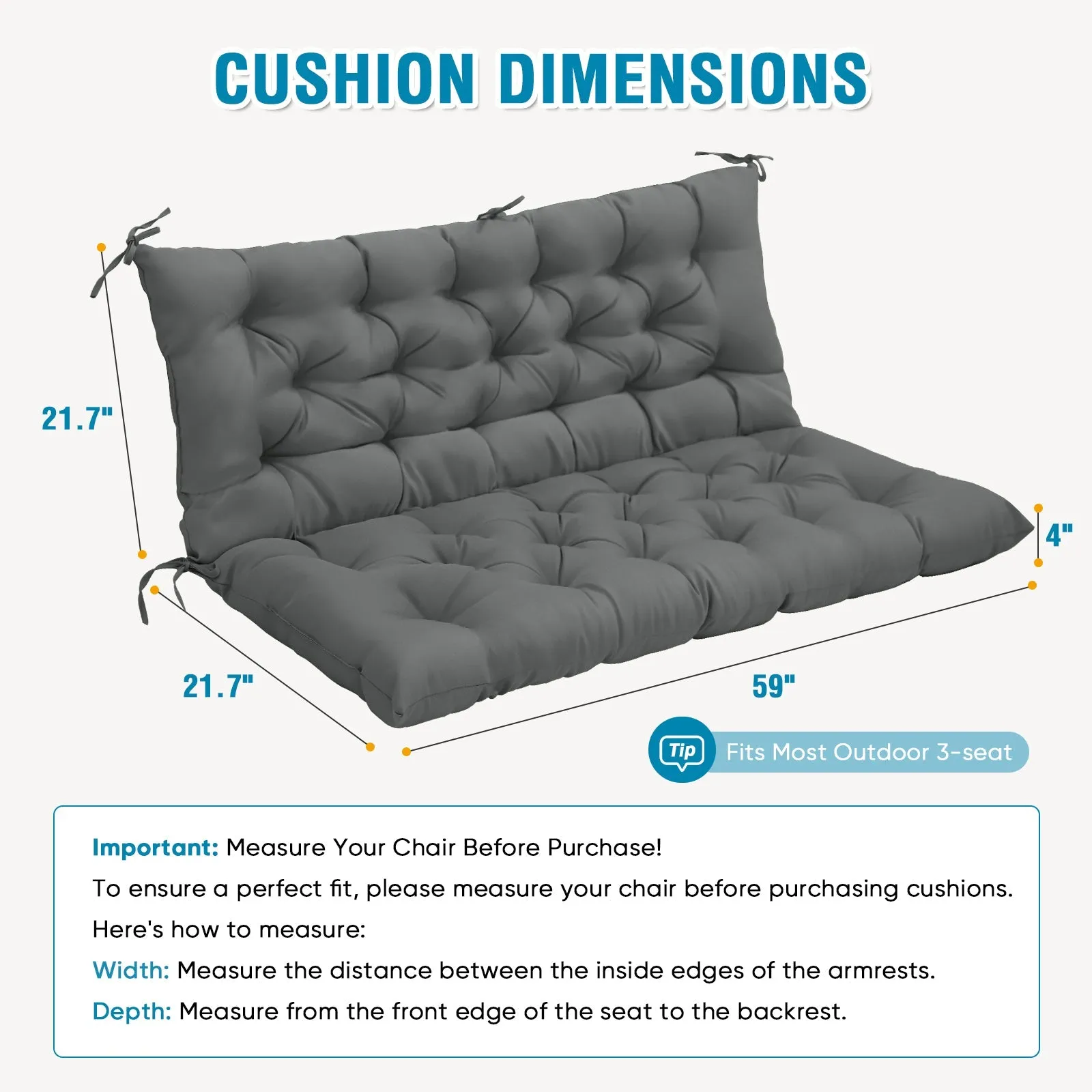 Outdoor Porch 2-3 Seater Swing Cushion,59"x43"