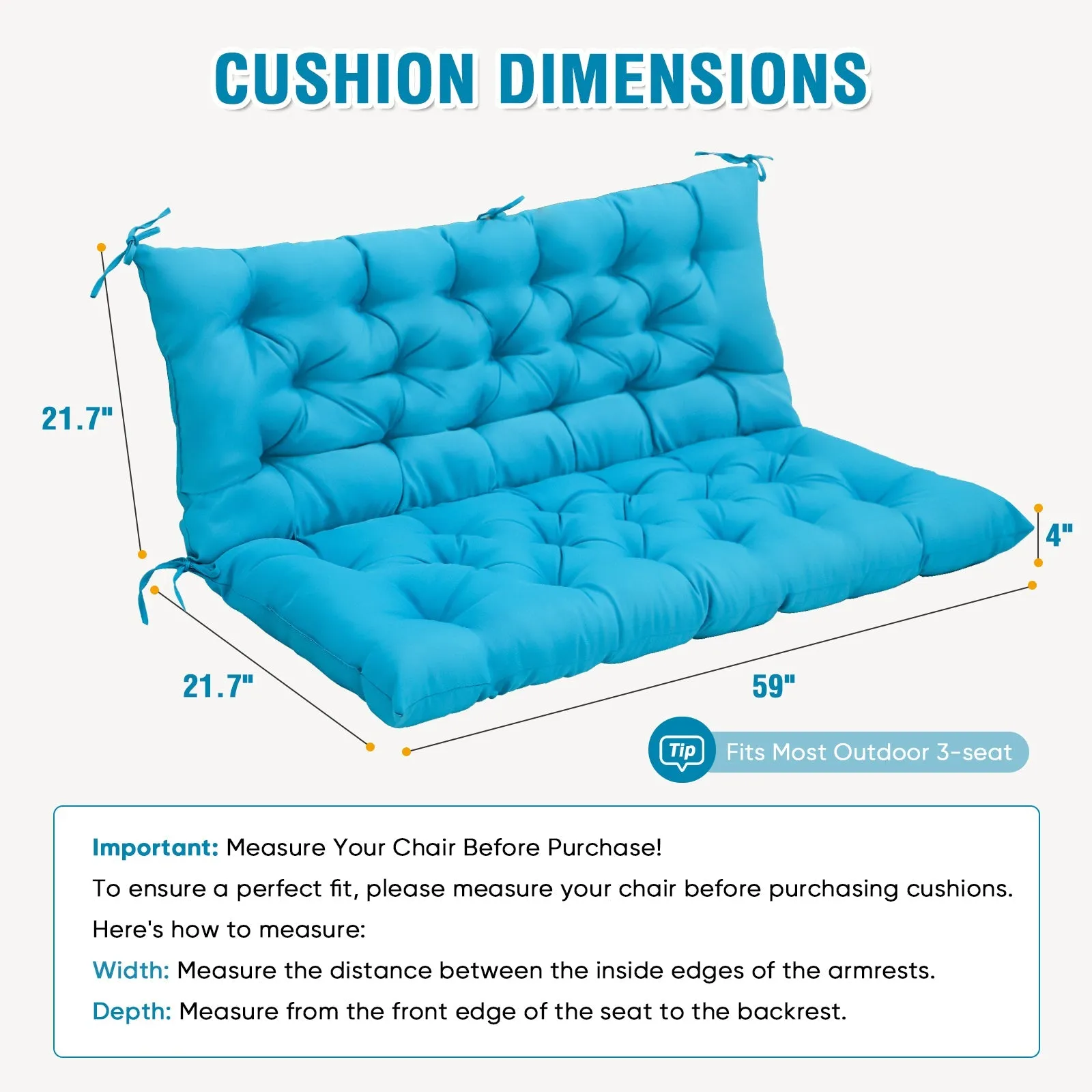 Outdoor Porch 2-3 Seater Swing Cushion,59"x43"
