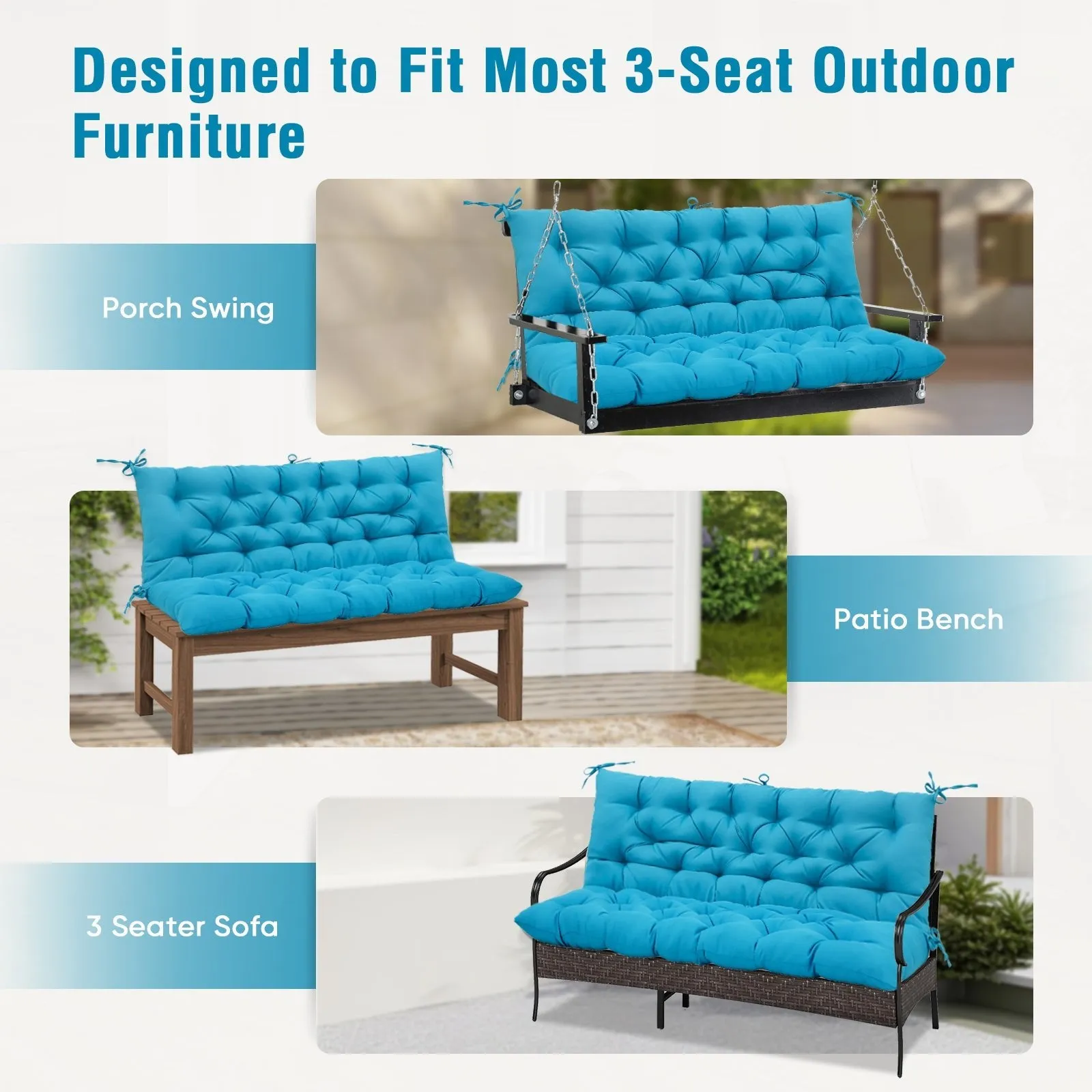 Outdoor Porch 2-3 Seater Swing Cushion,59"x43"