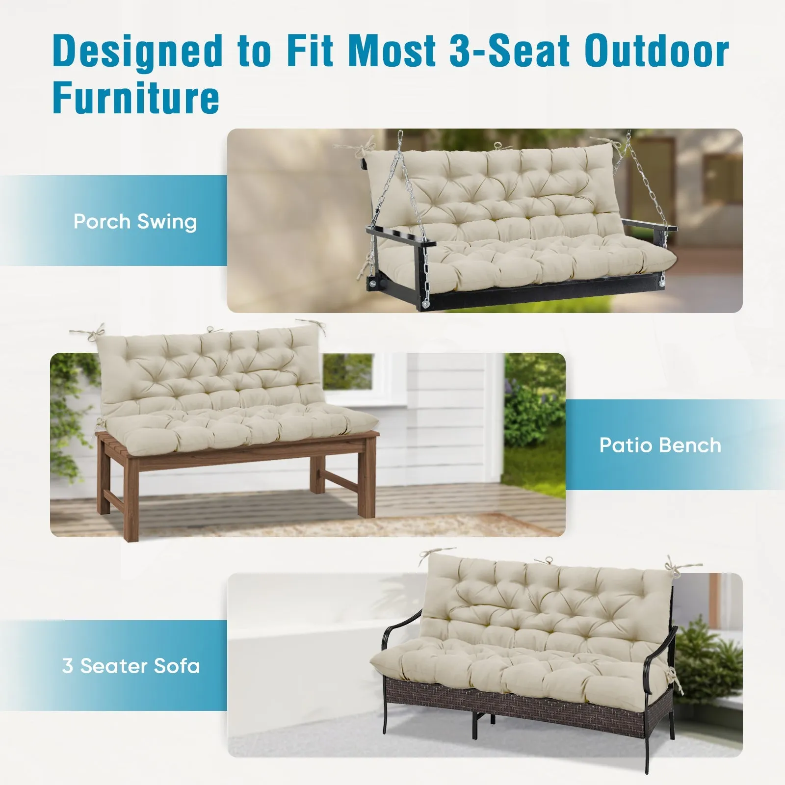 Outdoor Porch 2-3 Seater Swing Cushion,59"x43"