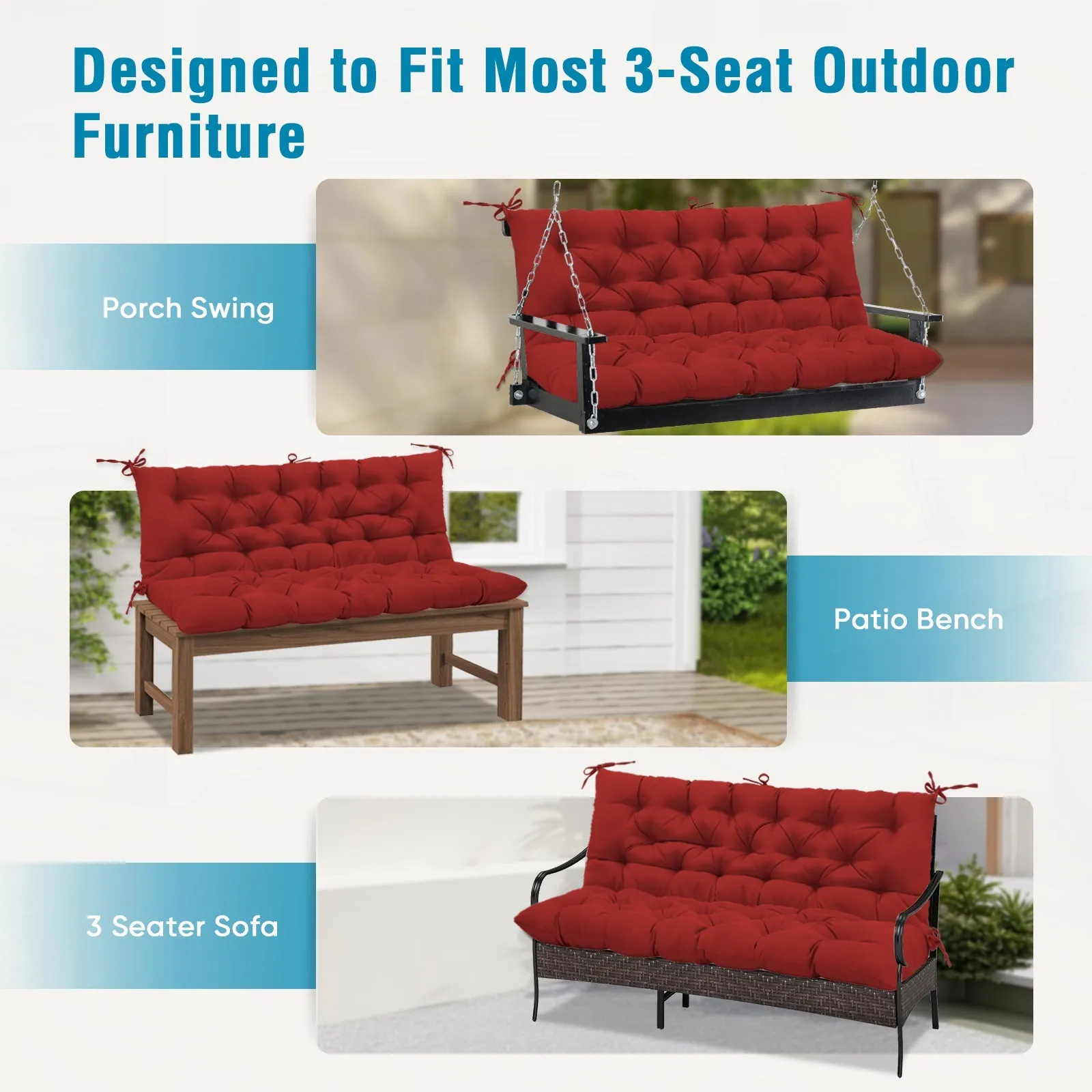 Outdoor Porch 2-3 Seater Swing Cushion,59"x43"