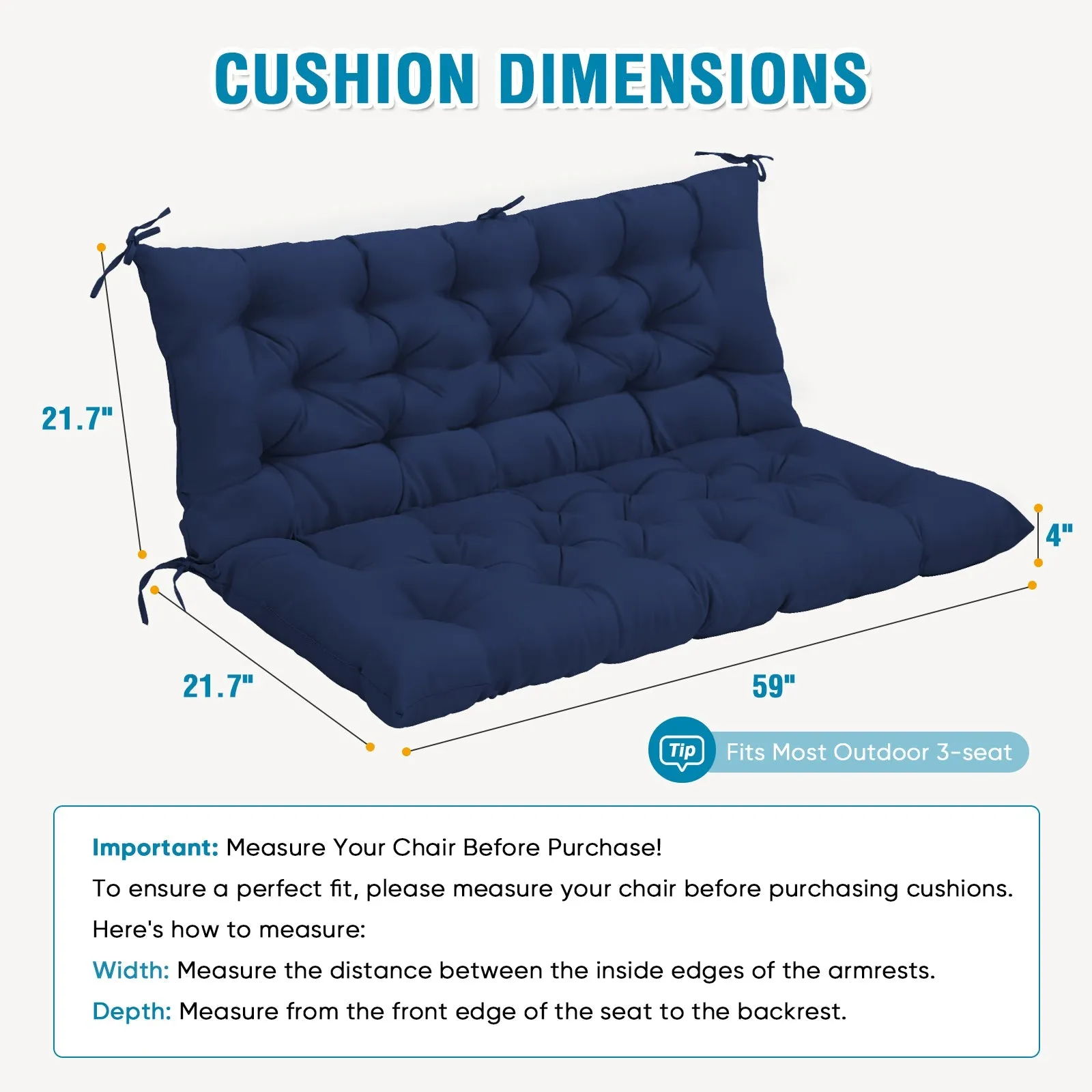 Outdoor Porch 2-3 Seater Swing Cushion,59"x43"